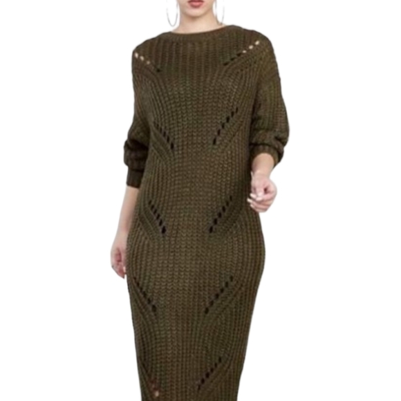 Olive Long Midi Sweater /Dress - Picture 1 of 3